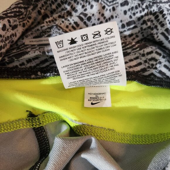 Nike Dri-Fit Womens Mid-Rise Cropped Leggings Black & Neon Yellow Geometric XL - Picture 14 of 16